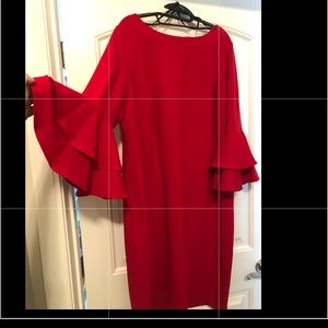 Calvin Klein red dress with ruffle sleeves